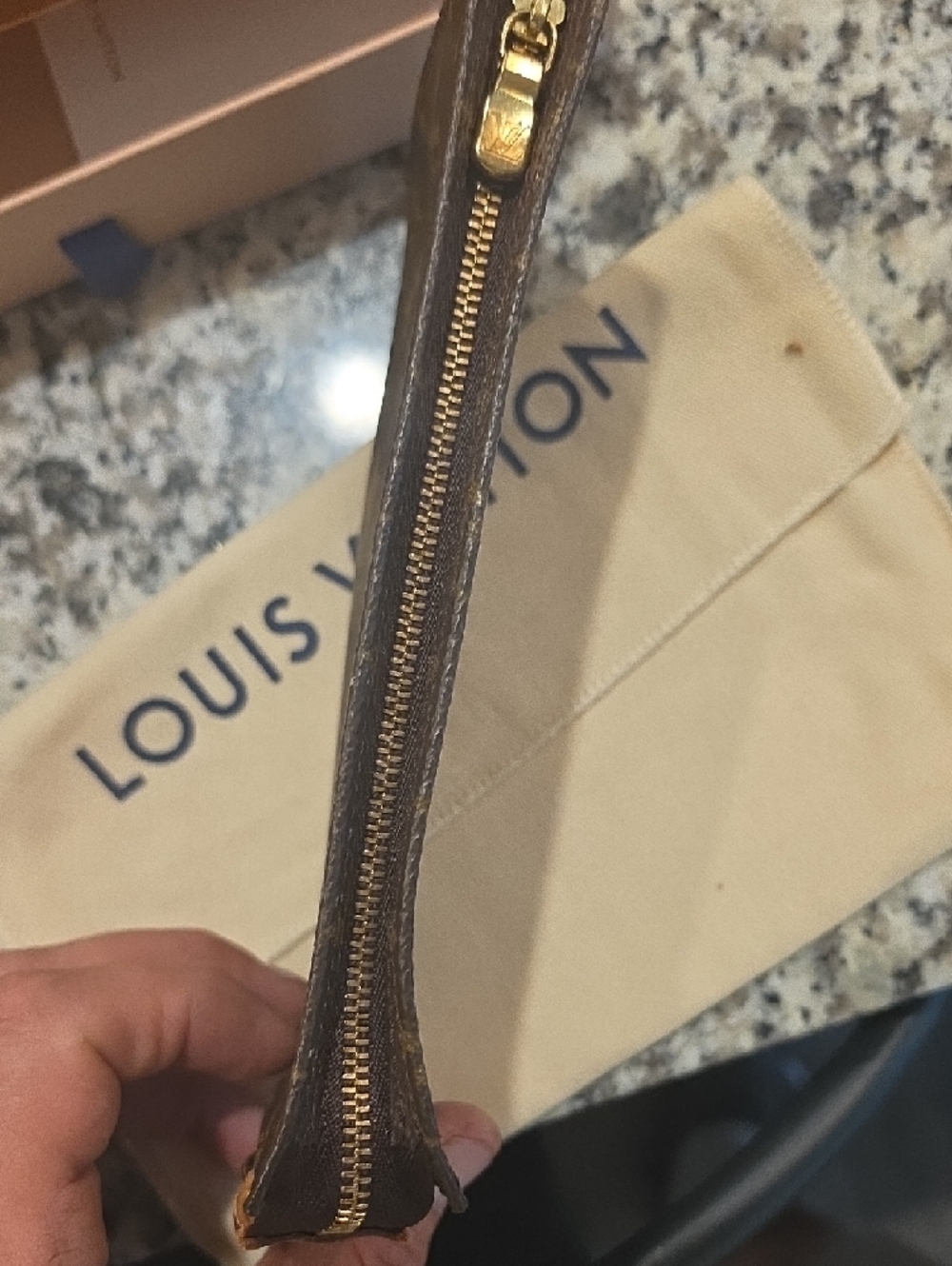 Louis Vuitton Monogram Zip Pouch - Brown/Gold Accents - Picture 4 of 6
